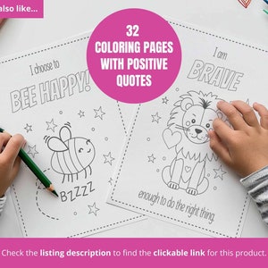 You may also like this related product - 32 kids positive affirmation coloring pages. Check the listing description to find the clickable link to this product.