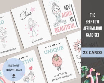 Printable affirmation cards for self love, self care, self improvement, mindfulness and gratitude.