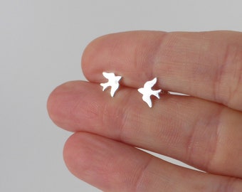 Swallow Bird Studs, Silver Bird Studs, Flying Bird Earrings