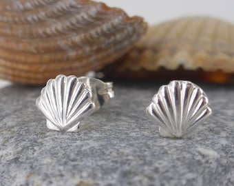 Silver Shell Stud Earrings, Sea Shell Studs