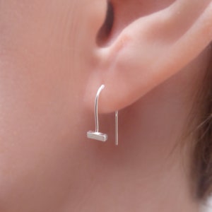 Pull Through Earrings UK, Silver Threader Earrings, Bar Earrings, U Shape Earrings