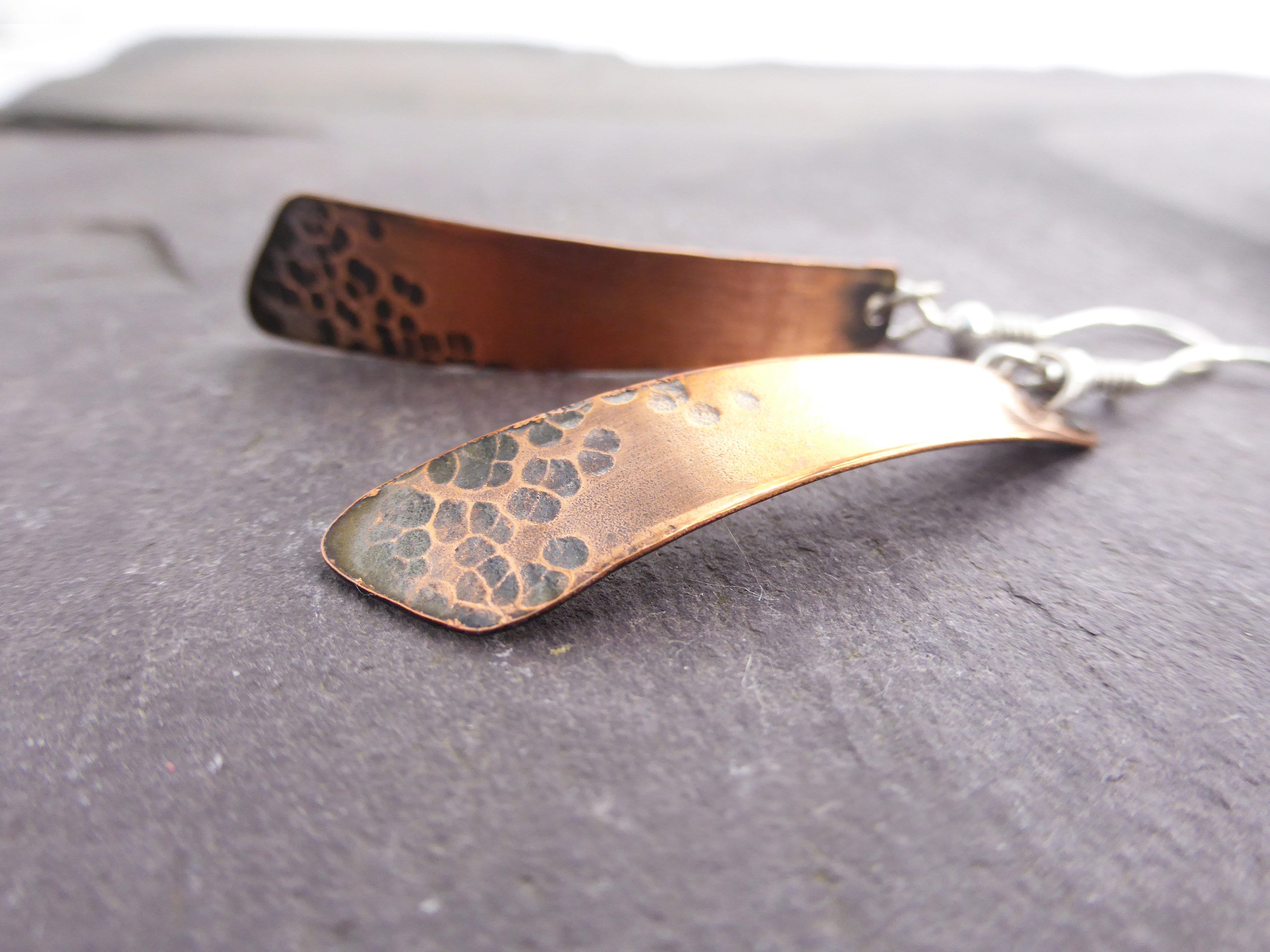 Copper Earrings UK Hammered Copper Bar Earrings Rustic Boho Etsy