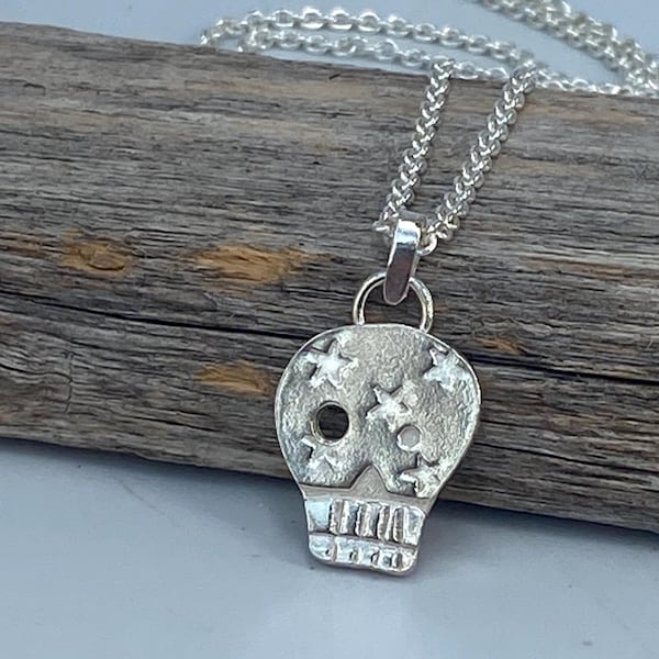 Zilveren schedelketting, skelethanger