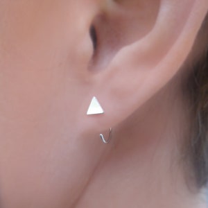 Sterling Silver Triangle Huggie Earrings: Geometric Threader Hoops
