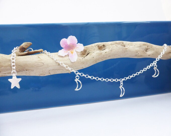 Sterling Silver Ankle Bracelet With Moons and Star Silver Etsy UK