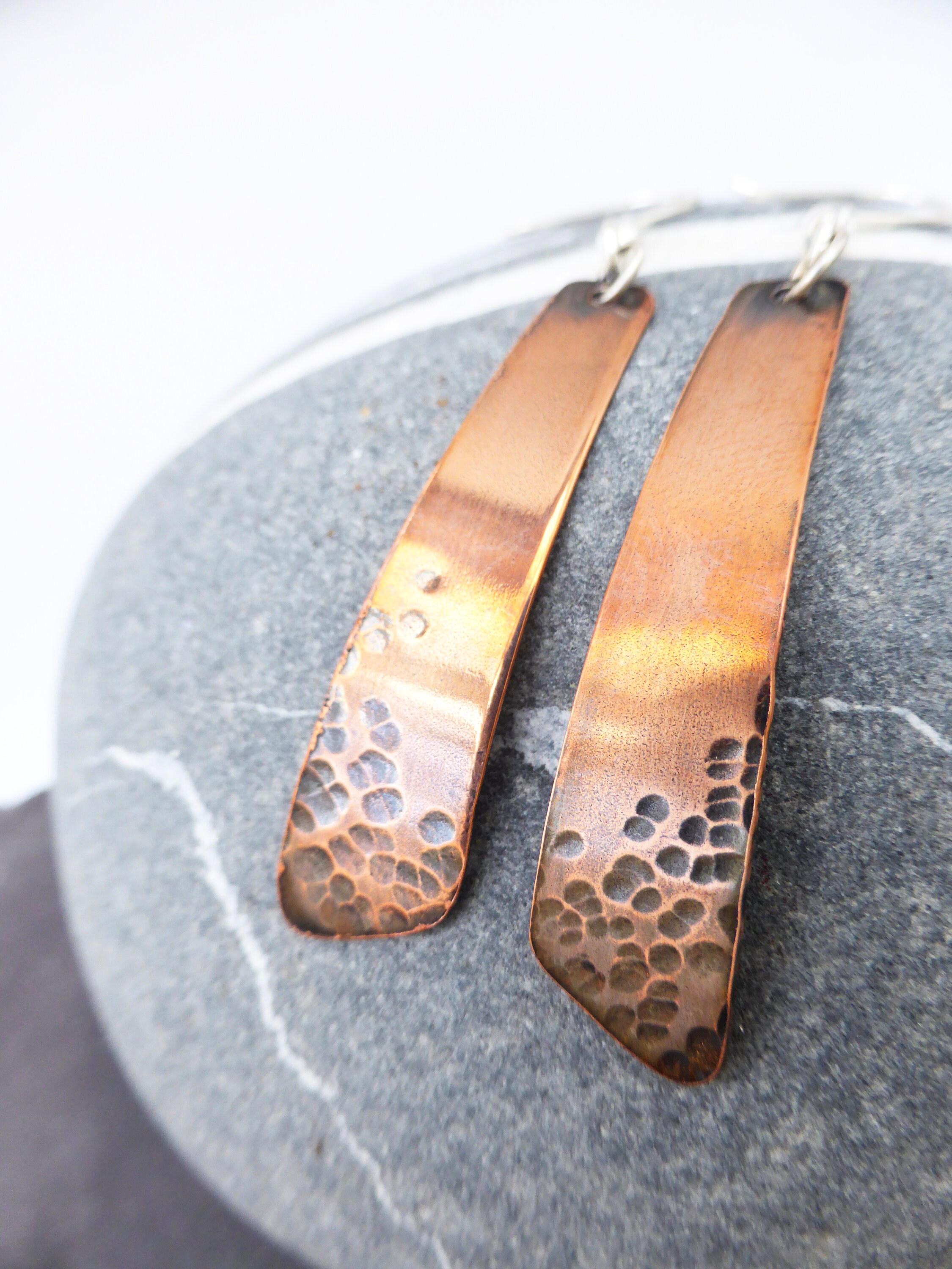 Copper Earrings UK Hammered Copper Bar Earrings Rustic Boho Etsy