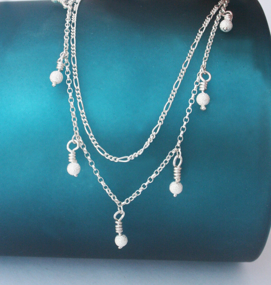 Silver Anklet UK Layered Silver Ankle Braceletsilver Beads Etsy
