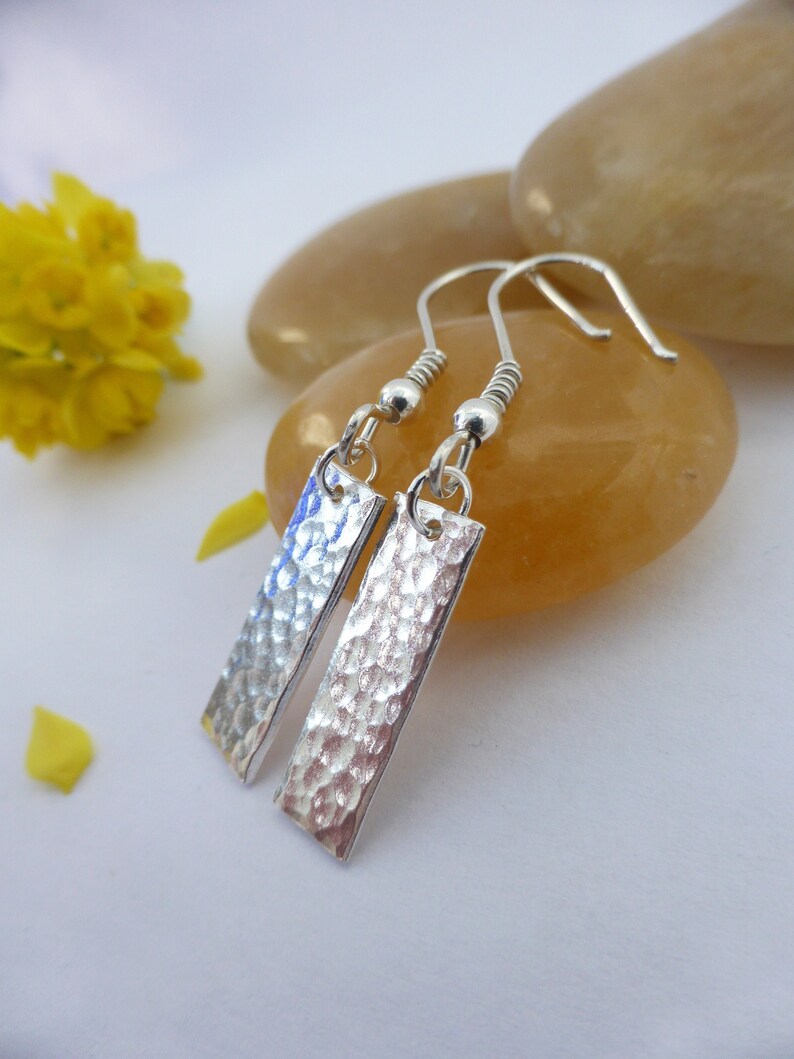 Hammered Silver Bar Earrings Short UK Bar Earrings Textured Etsy