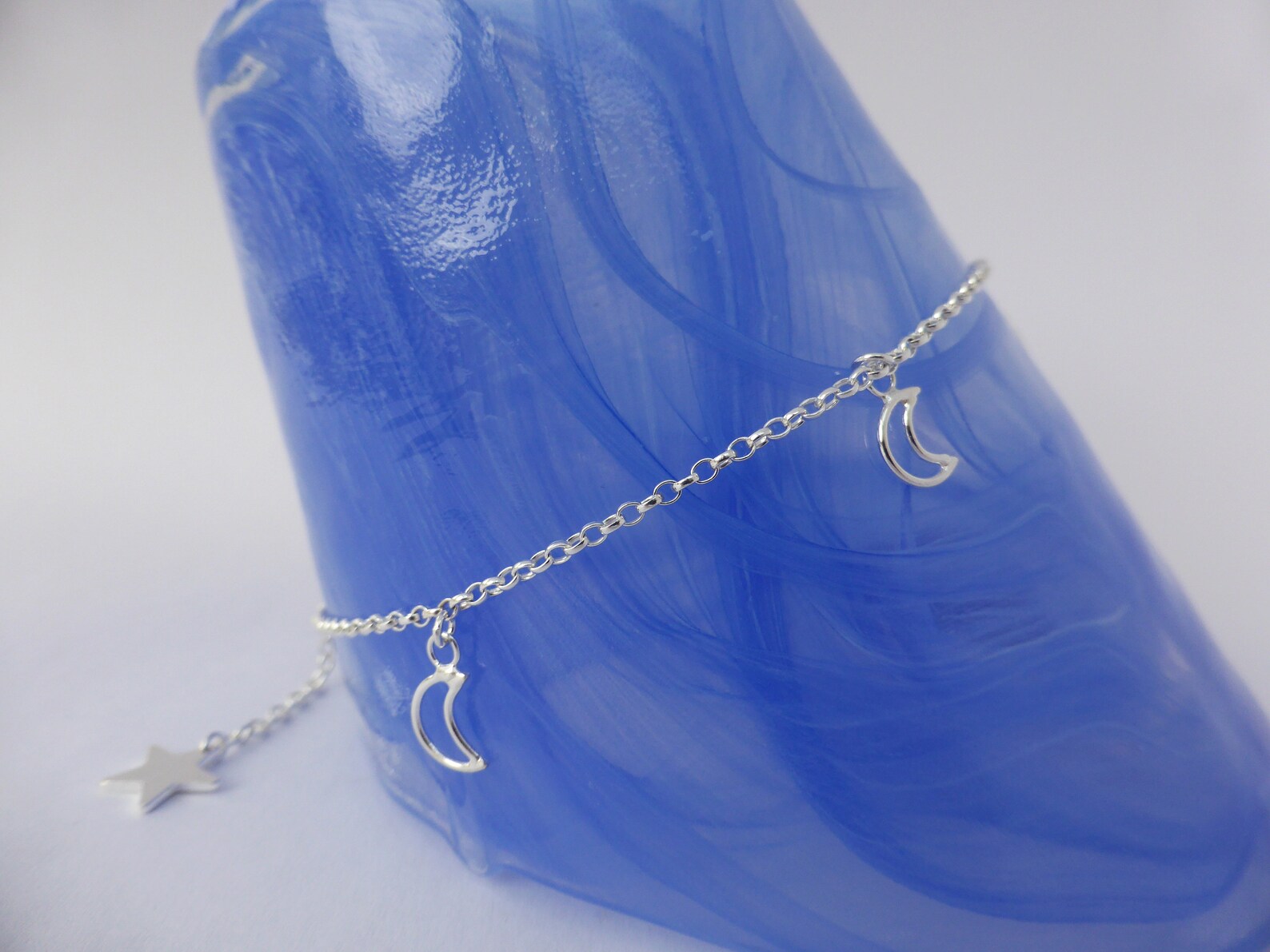 Sterling Silver Ankle Bracelet With Moons and Star Silver Etsy