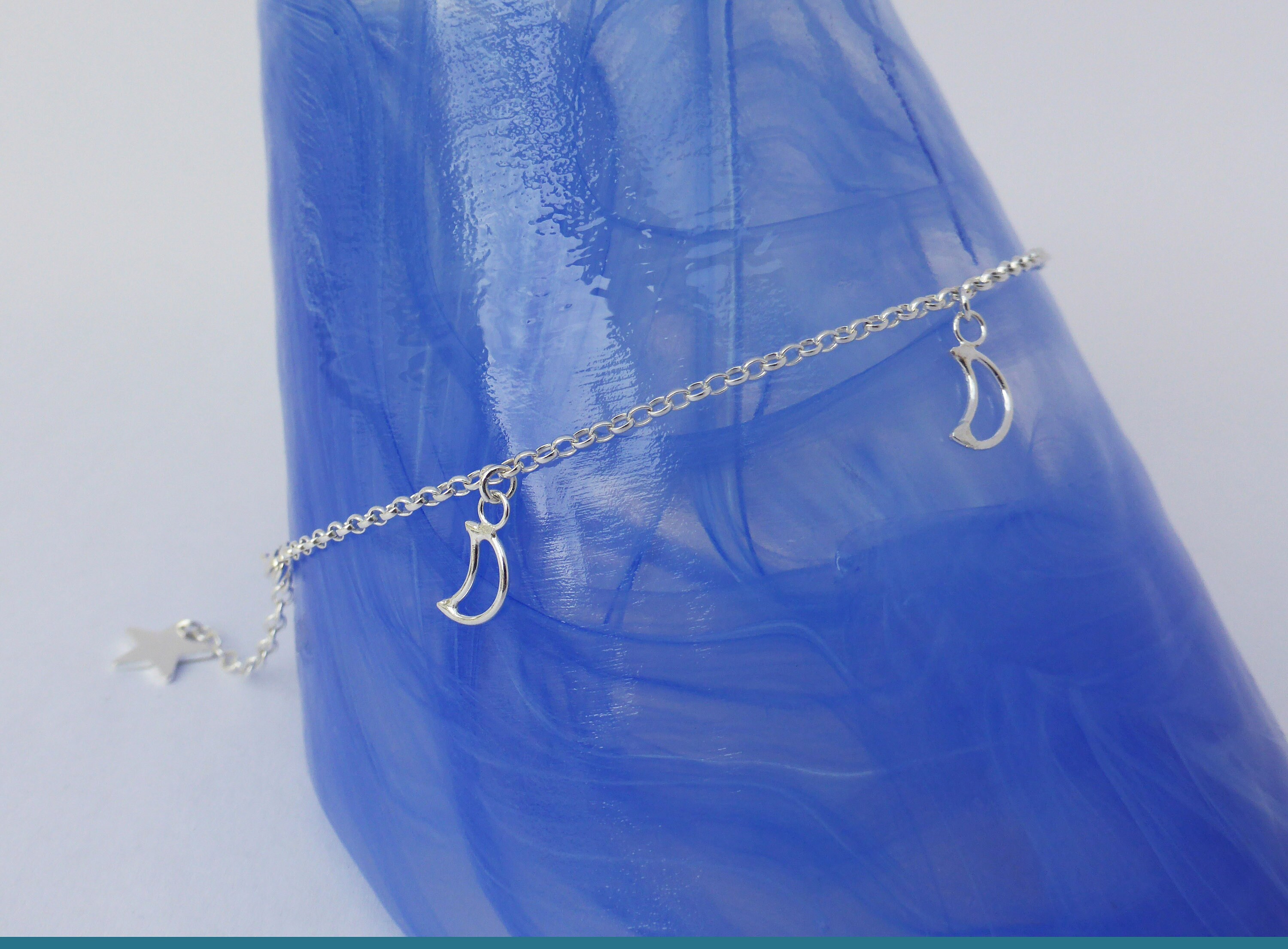 Sterling Silver Ankle Bracelet With Moons and Star Silver Etsy