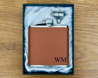 Personalised Leather Hip Flask 6oz Engraved for Best Man Gift, Groomsmen, Drink Wedding Gift Idea, Father Day, Favours with Gift Box