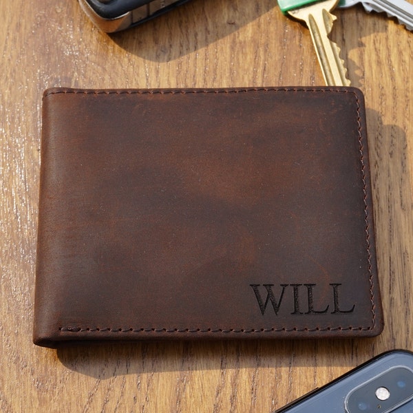 Personalised Genuine Leather Wallet RFID Blocking Fathers Day Birthday Anniversary Groomsmen Wedding Christmas Zip Coin Pocket with Gift Box