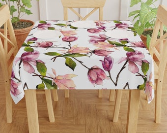 Pink Magnolia, Elegant, Fabric, Square Tablecloth