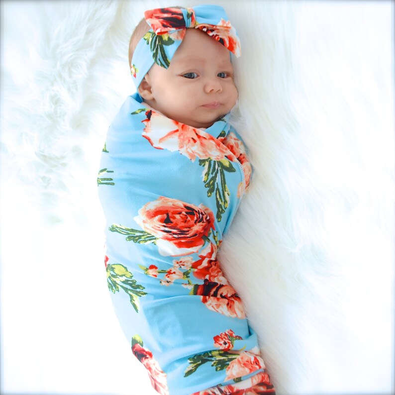 blue floral swaddle