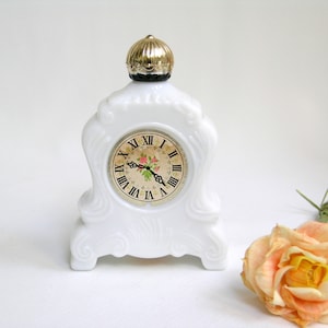 Avon Leisure Hours Regence Foaming Bath Oil / 5 FL OZ  95% Full / c: mid 1970&#39;s / Charming  Mantle Clock White Glass Bottle