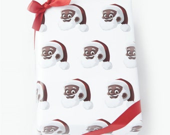 Black Santa Wrapping Paper; African American Santa Wrapping Paper; Black Santa Gift Wrap; Afrocentric Gift Wrap, Ethnic Santa Gift Wrap
