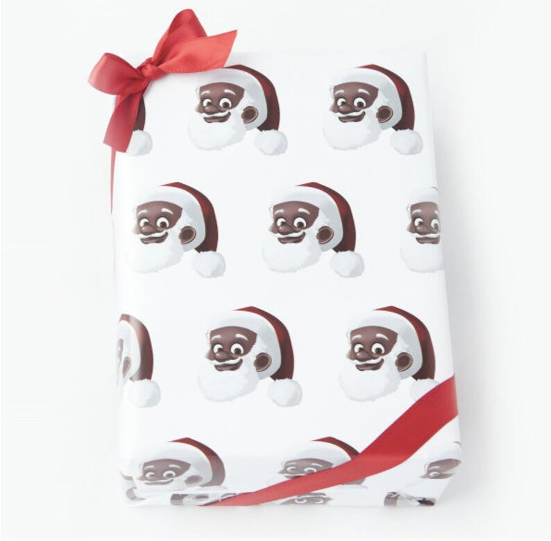 Black Santa Wrapping Paper African American Santa Wrapping Etsy
