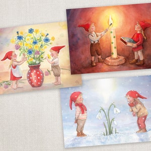 Conjunto de postais gnomos