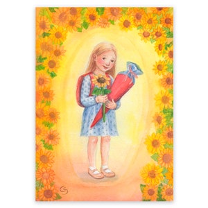 Postkarte zur Einschulung, Mädchen Waldorf
