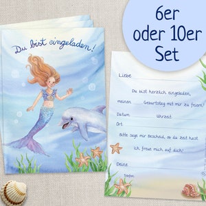 Uitnodigingskaart zeemeermin, 6 of 10 stuks