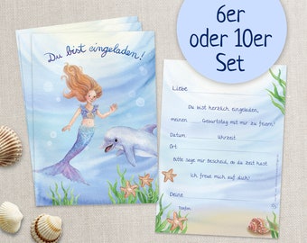 Mermaid invitation card, 6 or 10 pieces