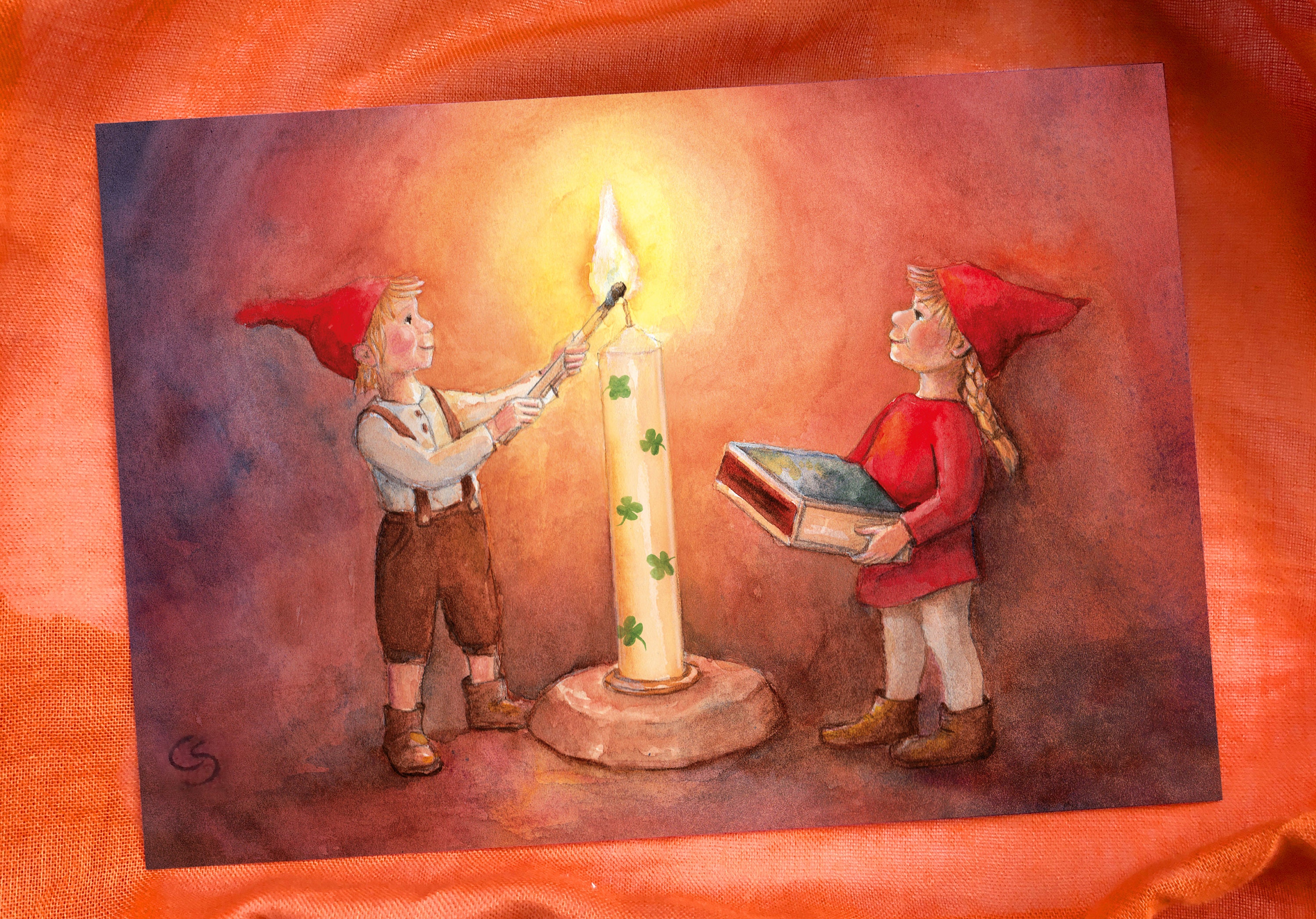 Postkarte Geburtstag, Wichtel, Waldorf Jahreszeitentisch