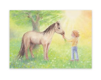 Pony en kind ansichtkaart, Waldorf seizoenstafel