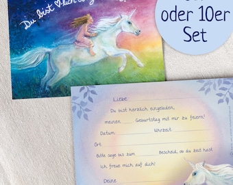 Unicorn invitation card, 6 or 10 pieces