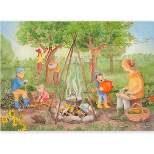 Postal Tiempo de cosecha, Acción de Gracias, Mesa de temporada Waldorf de otoño