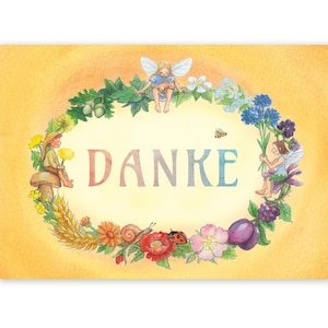 Postkarte Danke, Elfen, Wichtel, Natur
