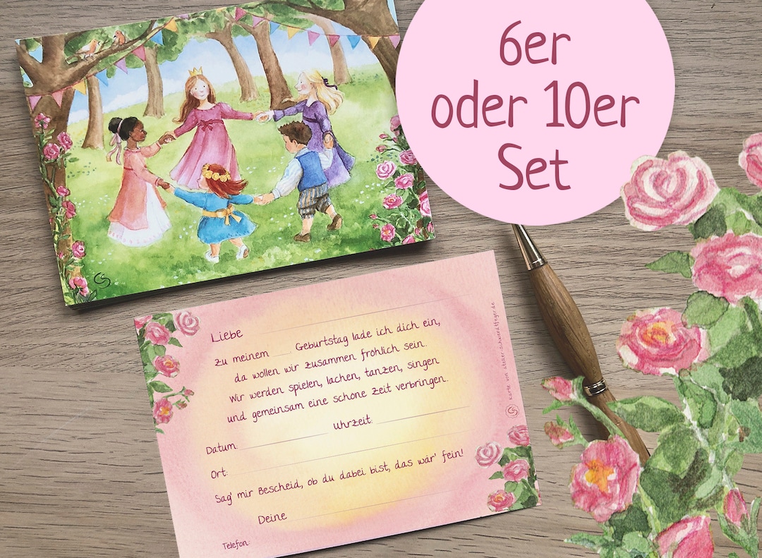 Invitations Princesse FSC | 6 Pièces + Enveloppes | Thème Enfant | 11x10 Cm | Papier Certifié