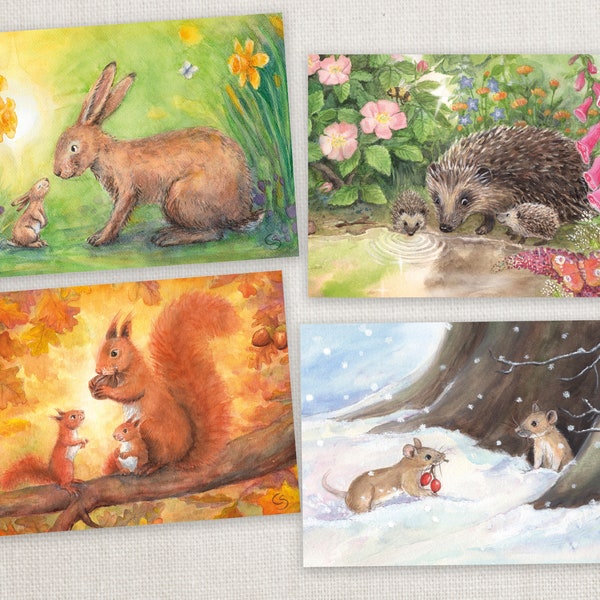 Postkartenset Tiere, Jahreszeiten