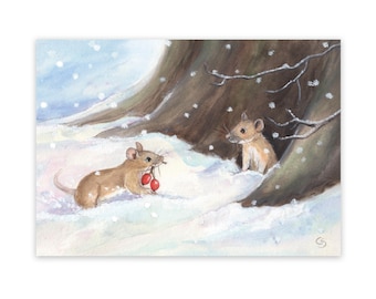 Postcard Mice in Winter, Waldorf Seasonal Table