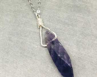 Raw Amethyst necklace, Amethyst crystal necklace