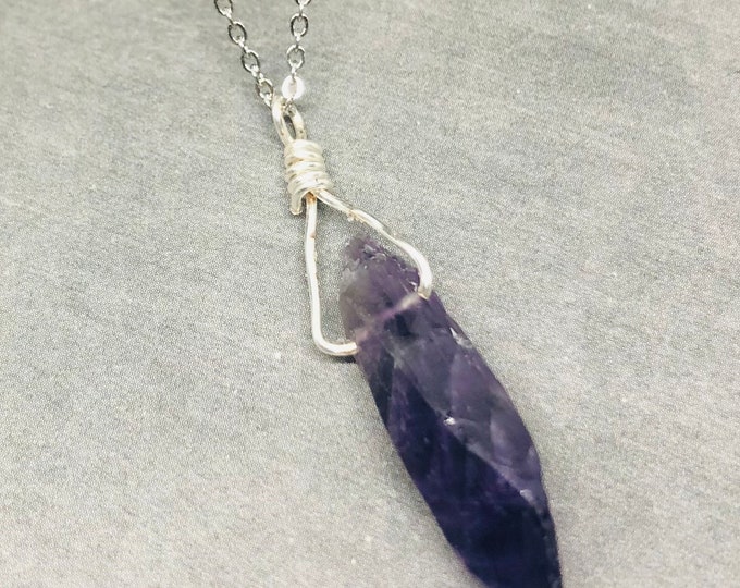 Raw Amethyst necklace, Amethyst crystal necklace