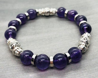 Handmade Amethyst Bracelet, Natural Healing Crystal Jewelry, Gemstone Stackable Bracelet