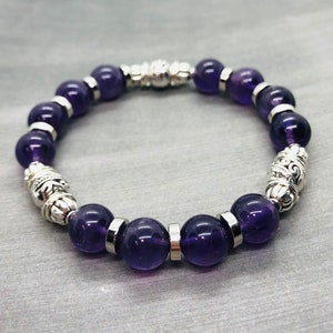 Handmade Amethyst Bracelet, Natural Healing Crystal Jewelry, Gemstone Stackable Bracelet image 1