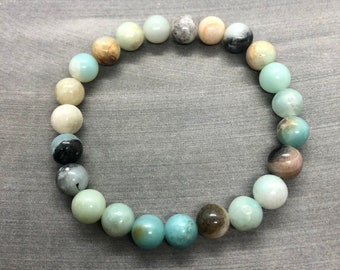 Amazonite Bracelet, Mixed Color Amazonite Crystal Balance Yoga Spiritual Stretch Bracelet or Anklet