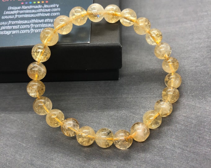 Citrine Bracelet, Gemstone Beaded Healing Bracelet, Solar Plexis Chakra Meditation Yoga Jewelry, Crystal Bracelet, Wrist Mala, 8mm Beads