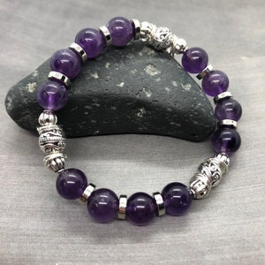 Handmade Amethyst Bracelet, Natural Healing Crystal Jewelry, Gemstone Stackable Bracelet image 3