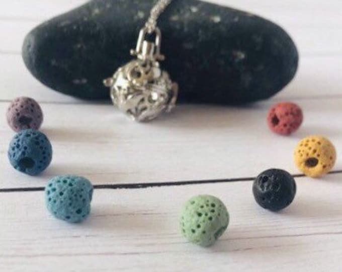 Diffuser Necklace, Sterling Silver, Stone Holder Necklace, Aromatherapy Chakra Jewelry, Essential Oils Rainbow Lava Stones