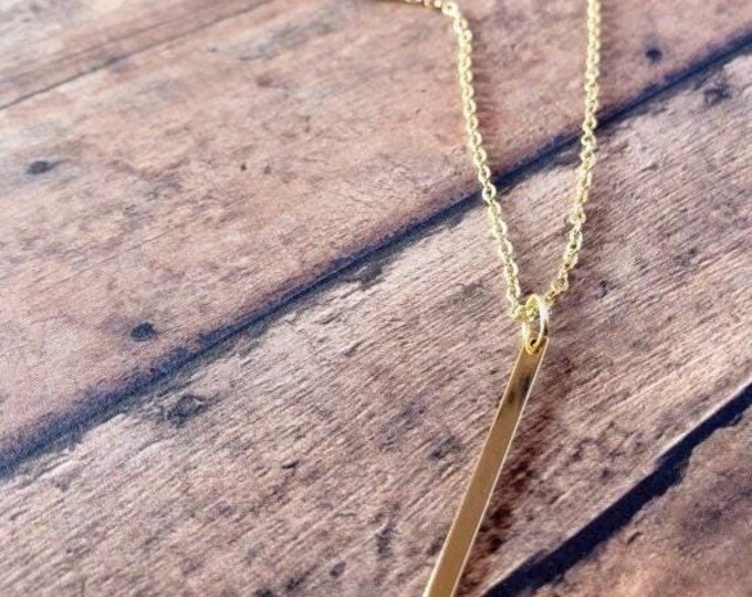 Dainty Gold Bar Necklace - Simple Minimalist Jewelry for Layering - Gold Filled Pendant