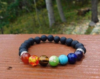 Chakra Bracelet with Meaning Card, Lava Bracelet