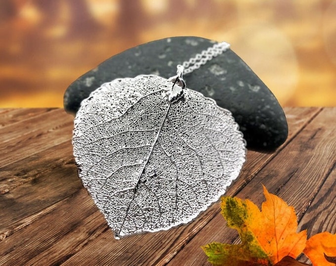 Real Aspen Leaf Necklace, Sterling Silver Leaf Necklace, Long Necklace, Nature Inspired Leaf Necklace, Mothers Day Present, Gift for Her