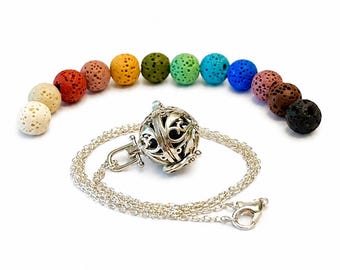 Aromatherapy Diffuser Necklace: Silver Locket with Chakra Lava Rocks