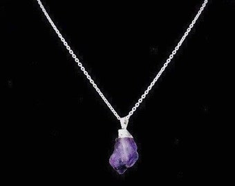 Amethyst Necklace, Petite Raw Gemstone Anxiety Support Necklace, Natural Healing Jewelry, Silver or Gold