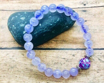 Lavender Jade Bracelet: Imperial Jasper, Energy Healing, 8mm Beads