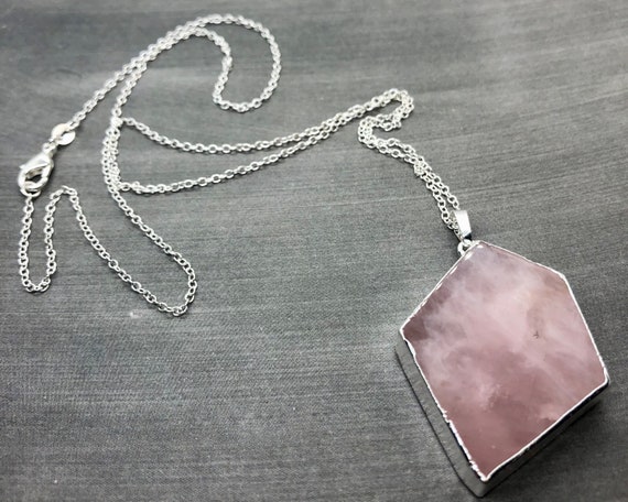 Rose Quartz Necklace, Sterling Silver, Healing Gemstone Pendant Necklace, Natural Stone Jewelry, Gift for Her
