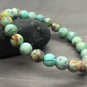 Genuine Turquoise Bracelet, Blue Green Natural Turquoise Chakra Bracelet, Gemstone Healing Energy Bracelet, 8mm