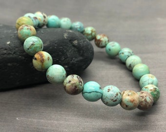 Genuine Turquoise Bracelet, Blue Green Natural Turquoise Chakra Bracelet, Gemstone Healing Energy Bracelet, 8mm